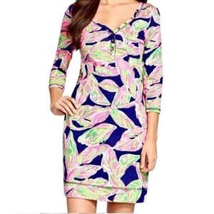 Lilly Pulitzer Palmetto Dress In the Vias Pima Cotton Small Pink Navy